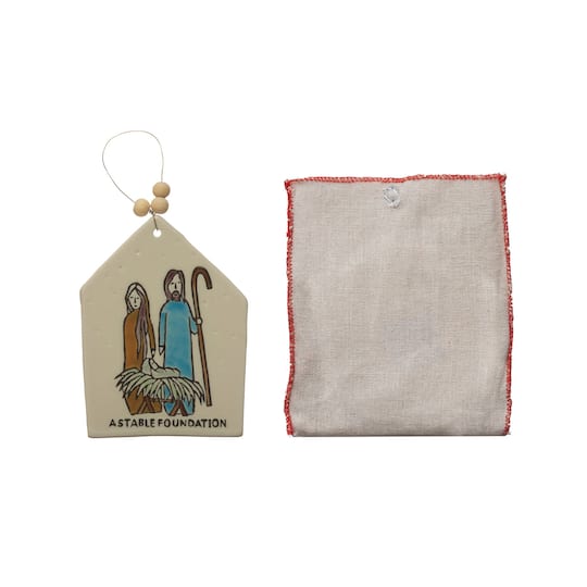 Hello Honey® Handmade Stoneware with Wax Relief Holy Family Ornament